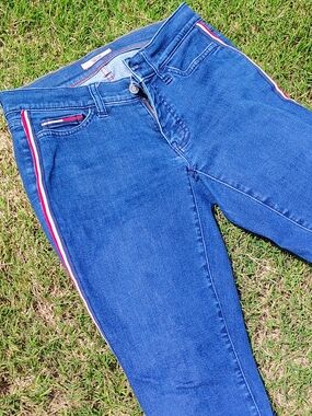 Tommy Hilfiger Blue Skinny Jeans with Red & White Side Stripe